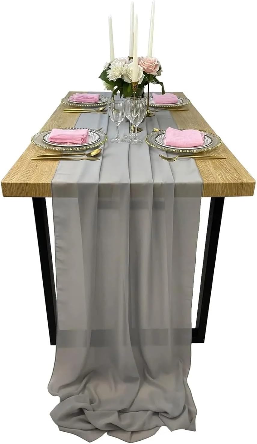 Chiffon Table Runner 13ft Chiffon Table Runner, 29x156 Inches Wedding , Top Sheer Bridal Party(Color 3,27 x 120 inch 1 Pack)
