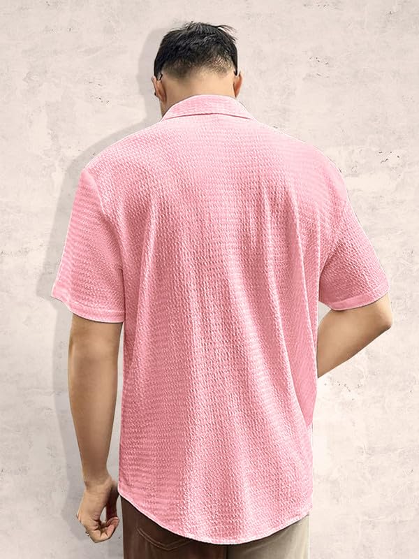 Image of Pinkmint Popcorn Shirt for Men Soild Slim Fit Sleeve Spread Collar Trendy Men Shirt Summer Wear Goa Wear Olive