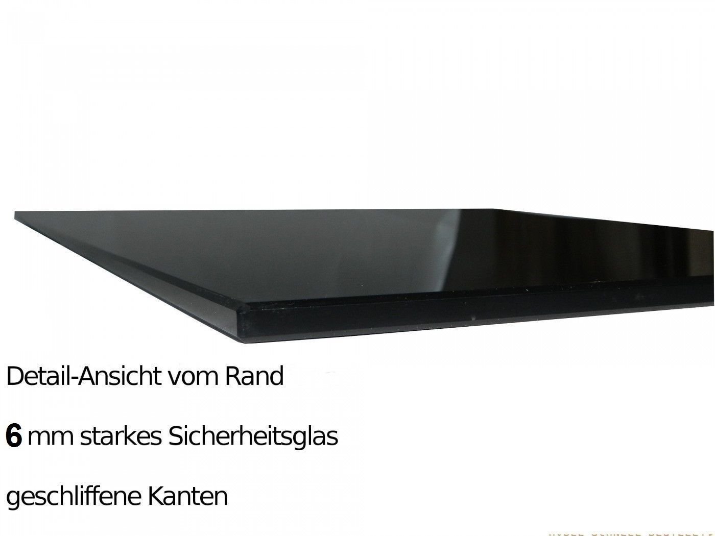Euro Tische Piano in vetro 100x60cm per caminetto e tavolo a taglio sfaccettato, piastra di protezione con vetro di sicurezza ESG da 6 mm, base in vetro per caminetto (Nero)