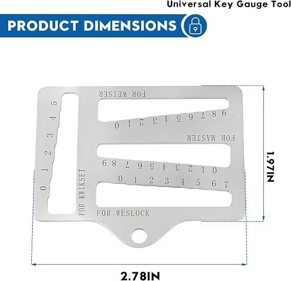 Universal Key Gauge Tool for Kwikset, Weiser, Weslock Locks | for Master Key Decoder & Lock Pick Alignment,Professional Locksmith Measuring Tool