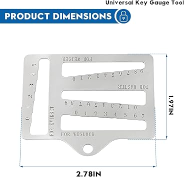 Universal Key Gauge Tool for Kwikset, Weiser, Weslock Locks | for Master Key Decoder & Lock Pick Alignment,Professional Locksmith Measuring Tool