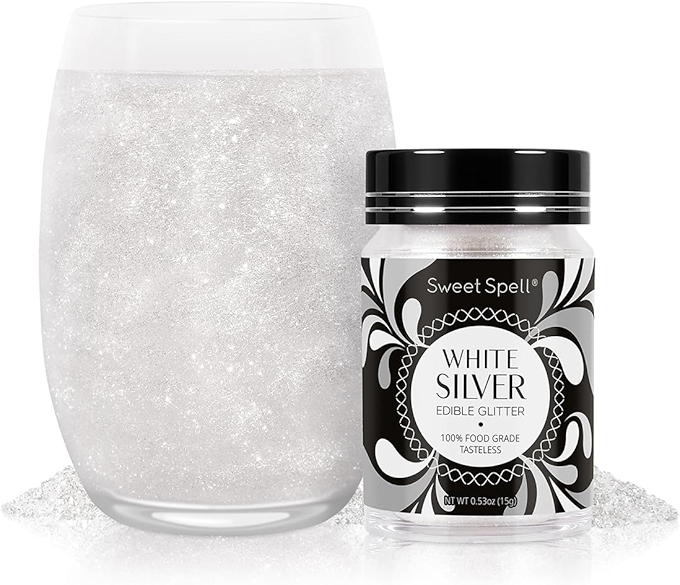 Sweet Spell Edible Glitter - White Silver Shimmer for Drinks and Desserts