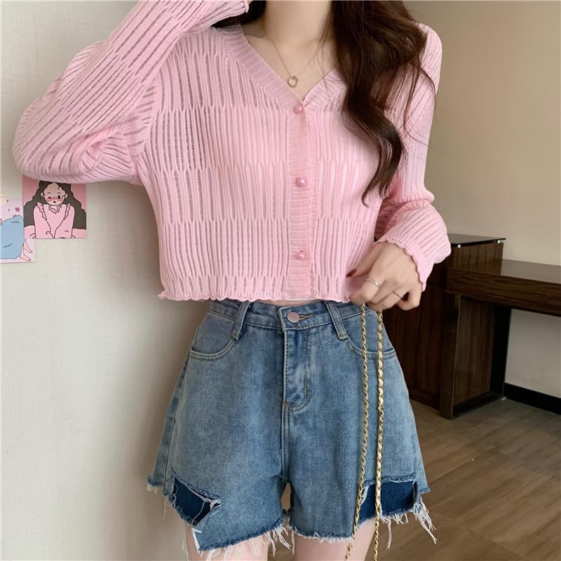 Image of ICW Women's Knitted Ribbed Cardigan Long-Sleeve V-Neck Button-Up Shrug Jacket Top Dn85