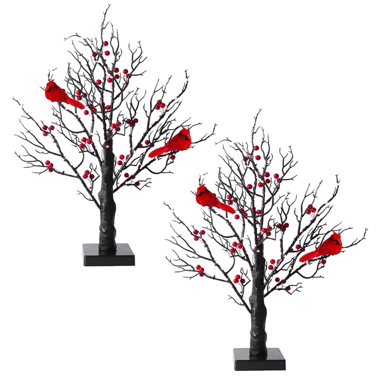 21inch Red Bird Christmas Trees with Fruit for Tabletop Centerpiece Christmas Decorations Holiday Party Vintage Red Tree