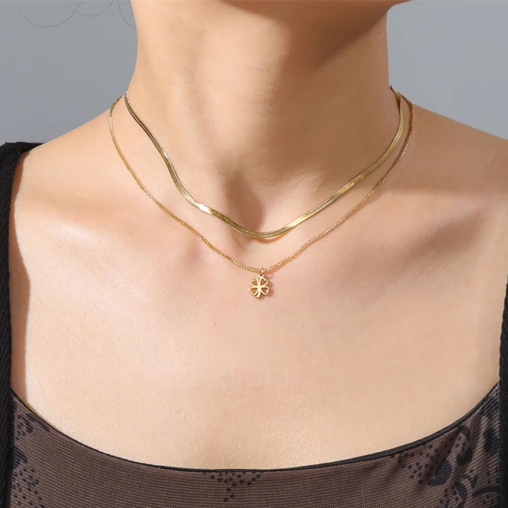 HHRLCH Halskette mit vierblättrigem Kleeblatt aus 925er-Sterlingsilber für Damen und Mädchen, minimalistischer Kleeblatt-Anhänger – Halskette mit vierblättrigem Kleeblatt, Alhambra-Halskette,