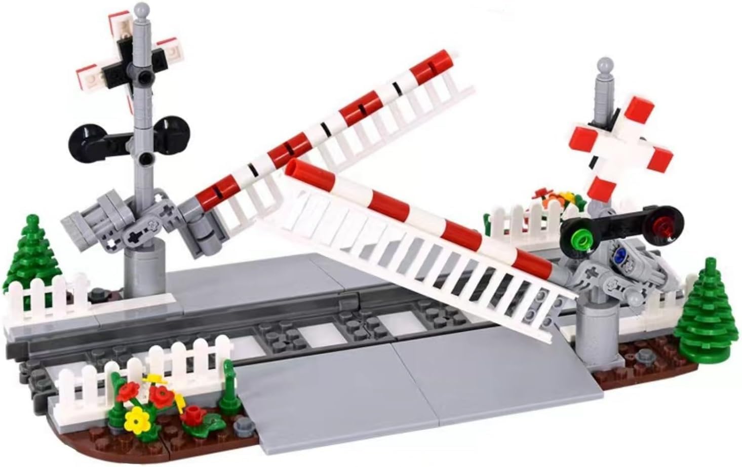 City Train Tracks Railroad Crossing Building Set, Train Tracks Railroad Accessories with Railroad Crossing, Compatible with Major Brands (B)