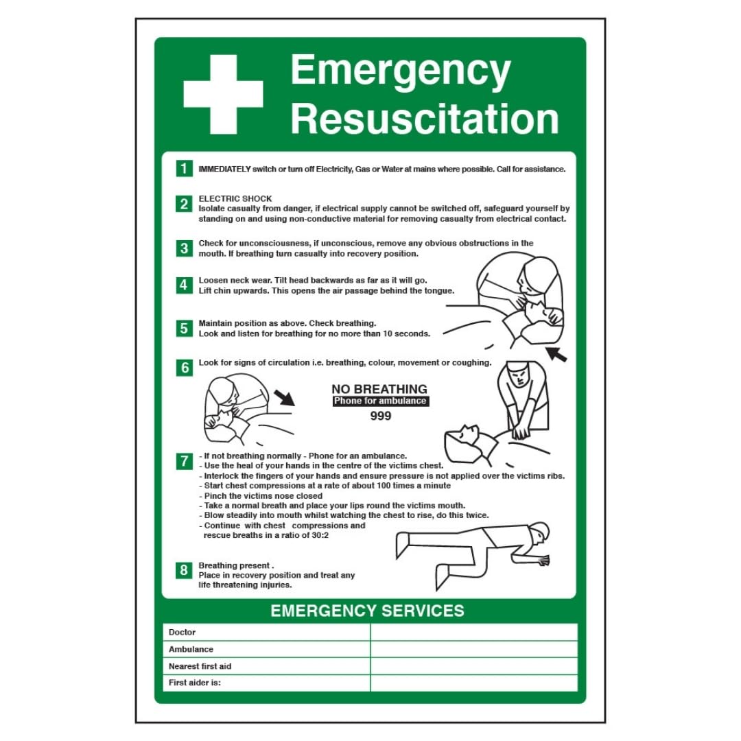 V Safety Emergency Resuscitation 200 x 300mm - 2mm Rigid Plastic Safety Sign