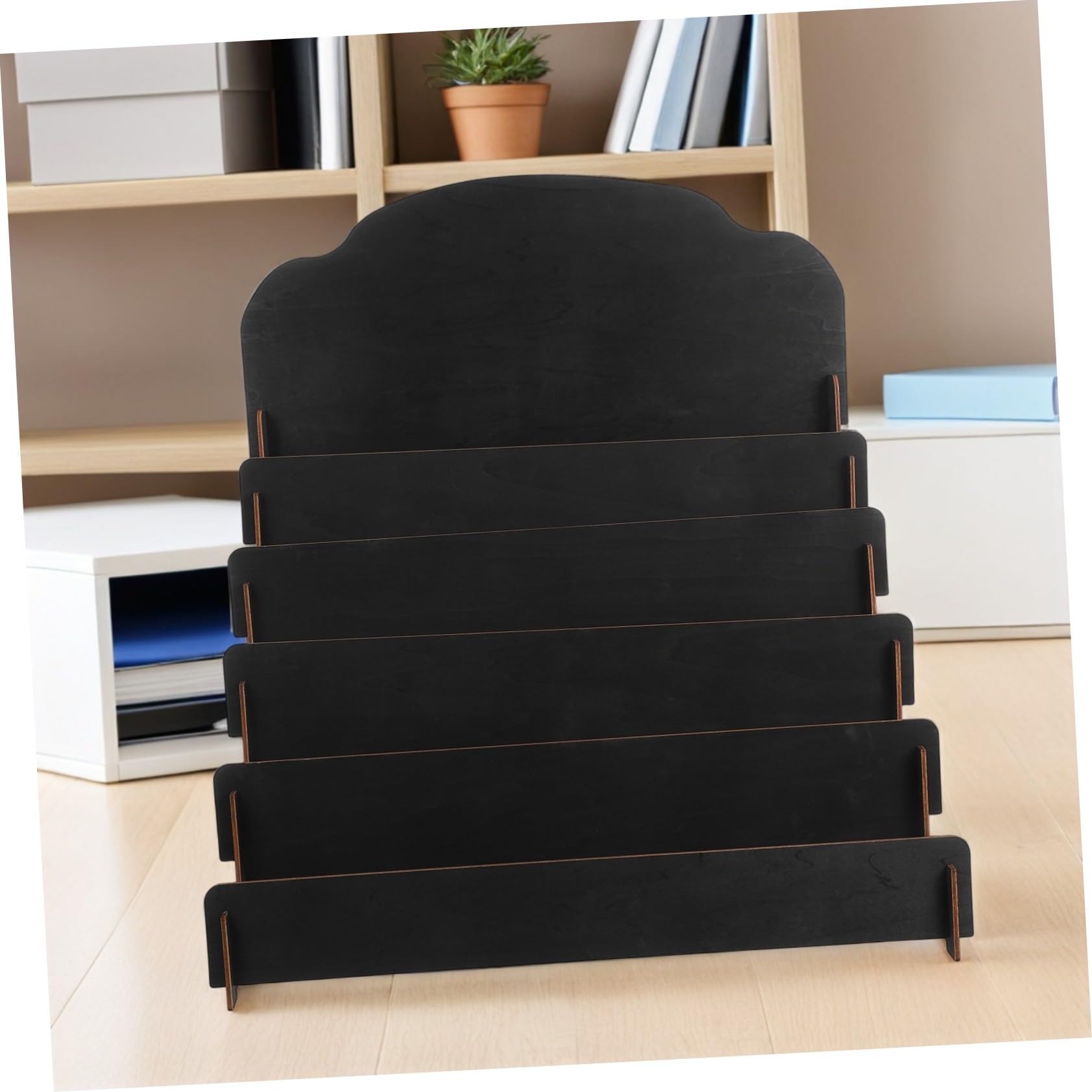 LIFKOME Expositor de Tarjetas de Madera Negro de 5 Niveles para Sobremesa