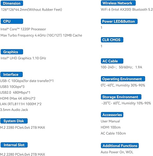 Vista 38 de Beelink Mini PC, EQi12 Mini Computadoras Intel i5-1235U (hasta 4.4GHz) 10C/12T, Micro PC 16GB DDR4 RAM 500GB M.2 NVMe SSD, computadora de escritorio