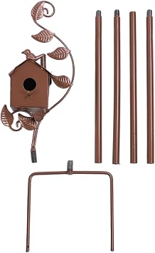 Metal Bird House with Poles, Outdoor Birdhouse Stake, Decorative Garden Art with Iron Construction, Hummingbird Attractor for Patio Backyard Decoration, Includes Connecting Rods an