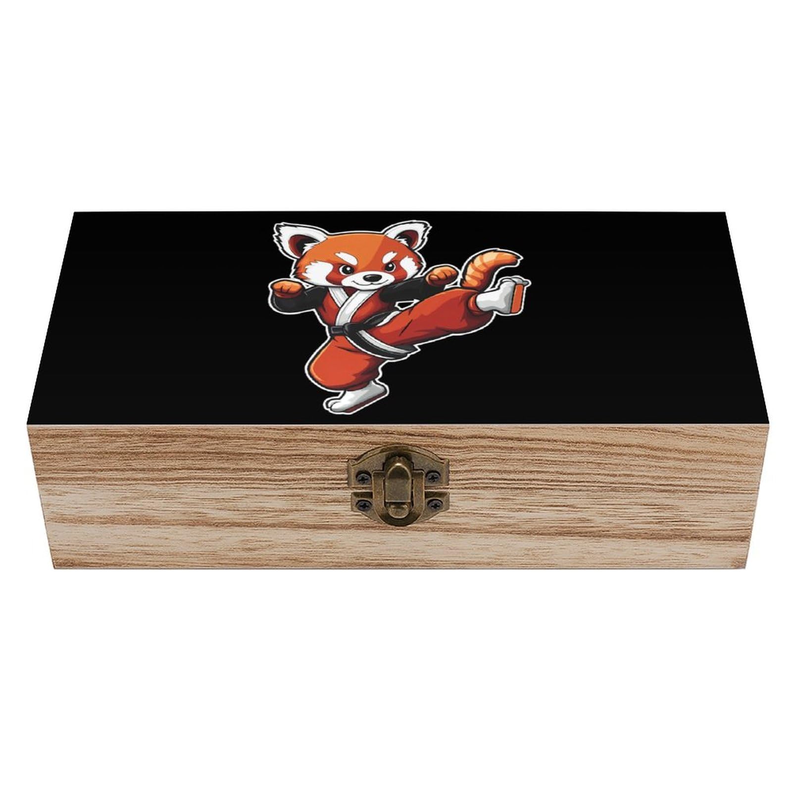 Kwqdozf As Pic Red Panda Karate Wooden Storage Box With Lid Decorative Jewelry Organizer Boxes