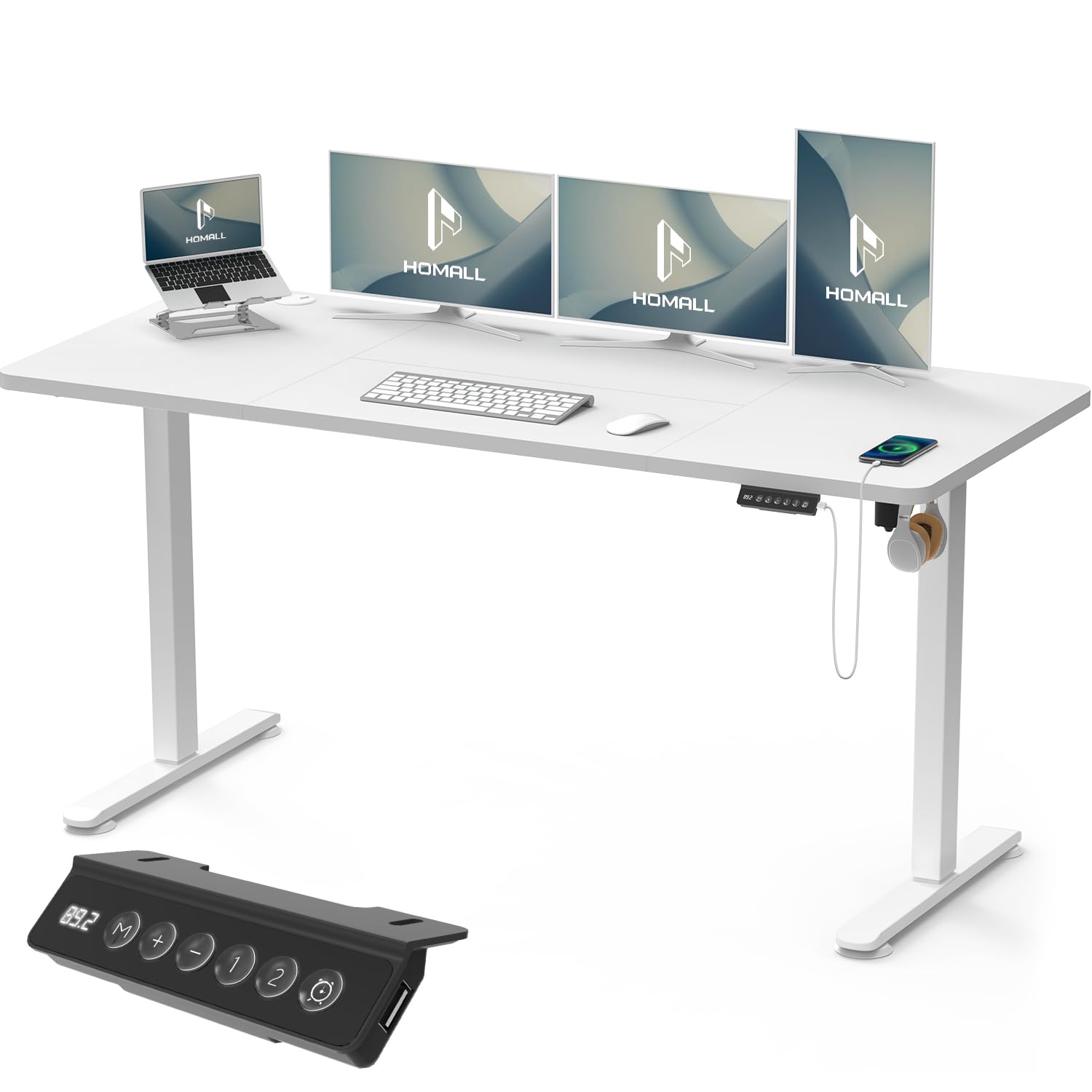 Höhenverstellbarer Stehschreibtisch 160×70 cm mit USB-Buchse – Ergonomischer Homeoffice-Tisch, Weiß
