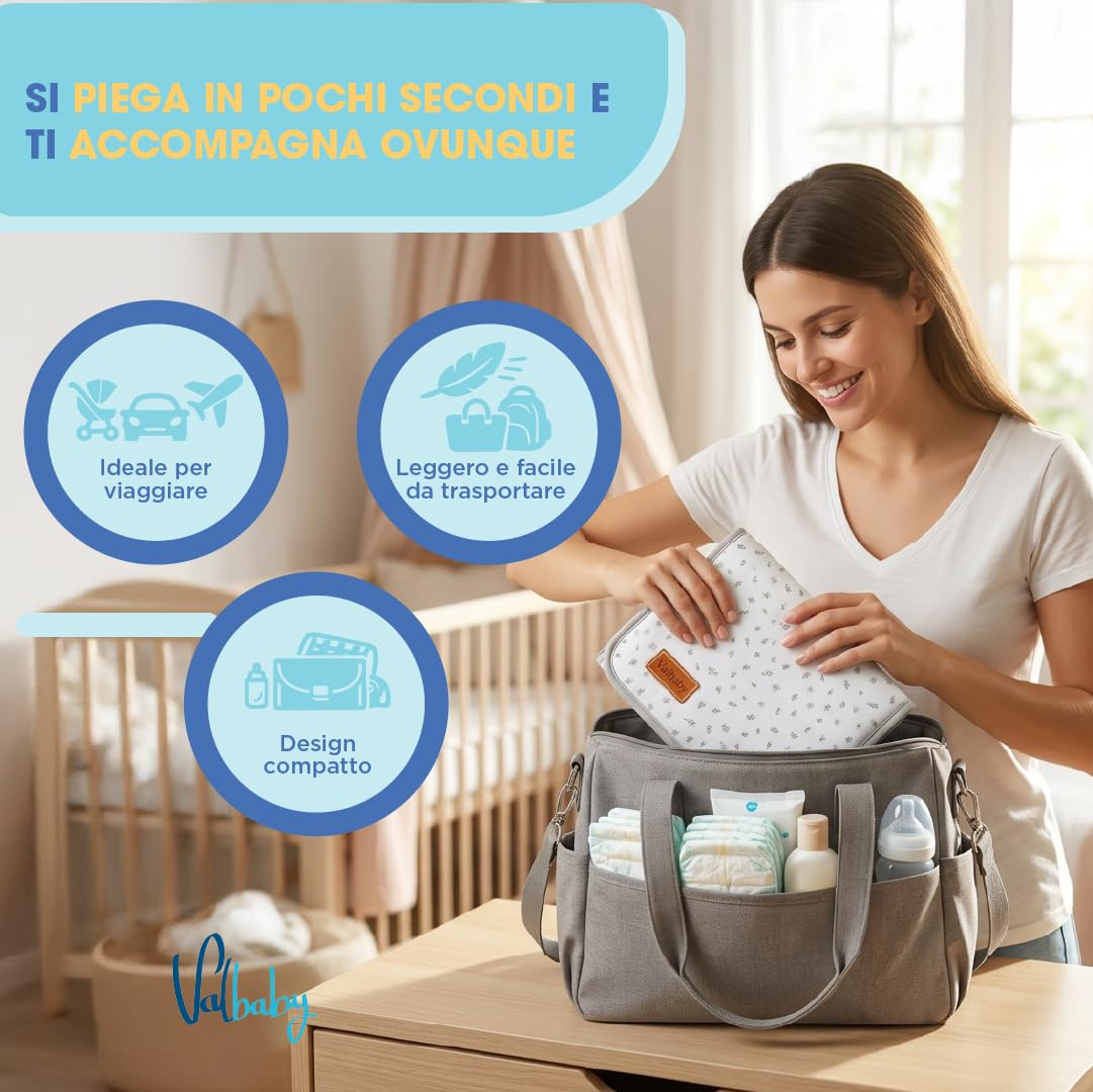 Fasciatoio Portatile Neonato Impermeabile Pieghevole Lavabile per Lavatrice Cambio Pannolino Neonati Accessori Idea Regalo Nascita Neo Mamma Regali Baby Shower Bimba Changing Mat Baby Valbaby - 3