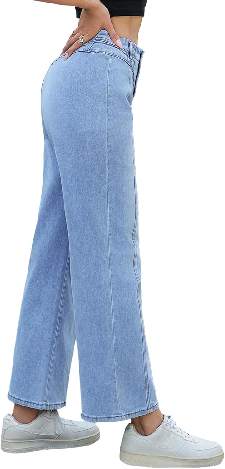 Wide Leg Jeans for Women Trendy High Waisted Straight Leg Stretchy Jeans Seamed Paneling Loose Baggy Denim Pants - Image 5