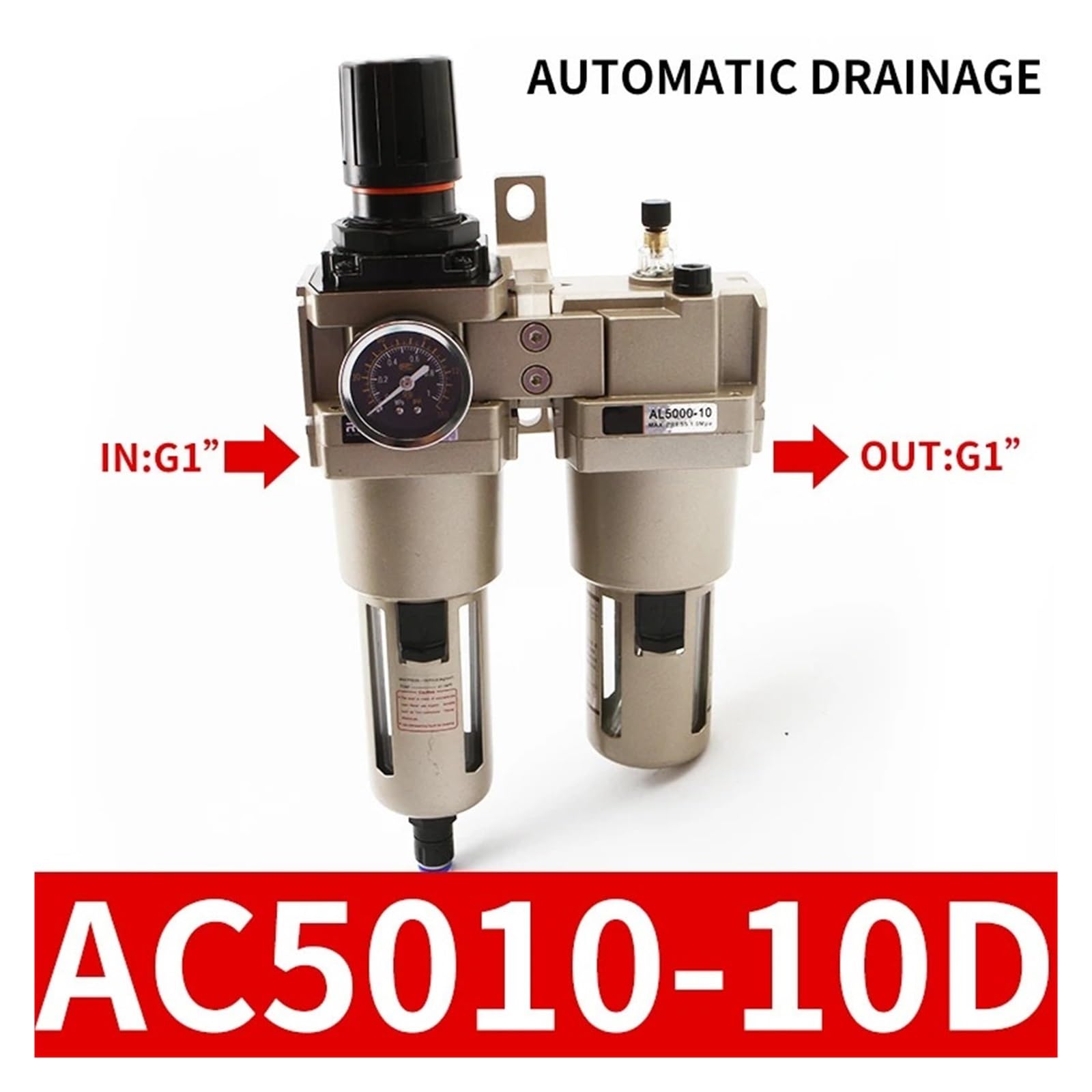 AC5010-06, AC5010-06D, AC5010-10, AC5010-10D Pneumatyczny regulator ciśnienia z separatorem oleju i wody, urządzenie do uzdatniania powietrza (AC5010-10D)