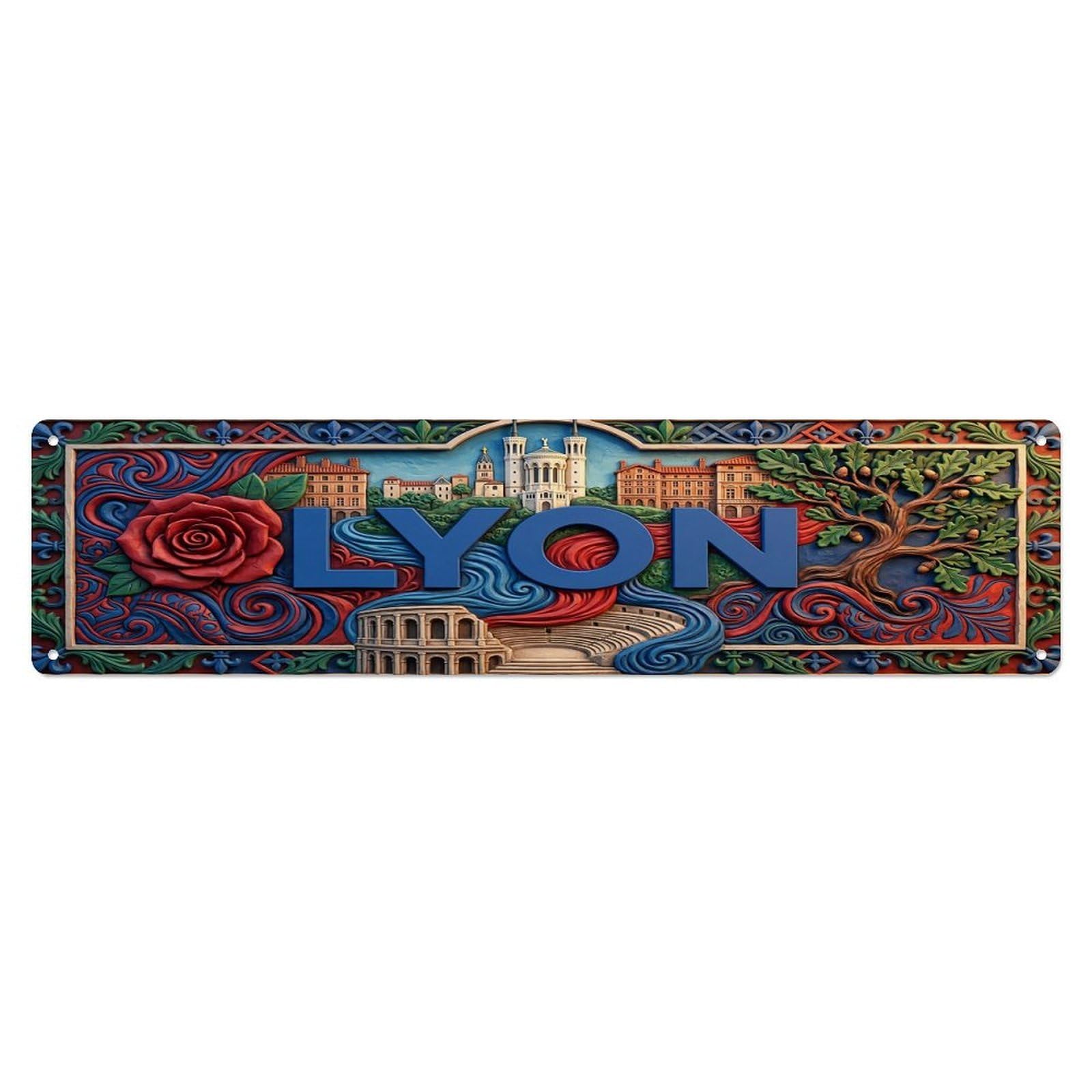Gead 4X16inch Style Vintage Lyon France Flag Pattern Metal Tin Sign