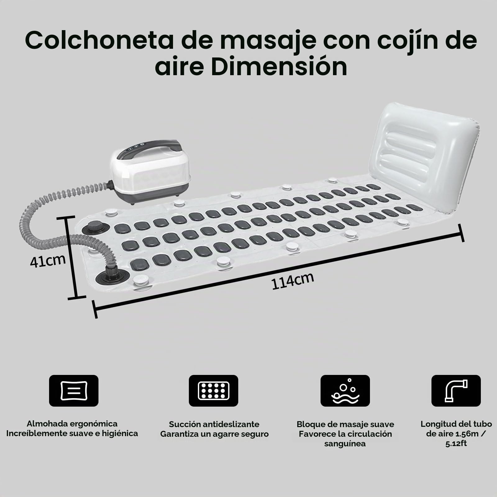 Alfombrilla de baño de spa con burbujas, alfombrilla de bañera de hidromasaje con cojín, ventosas antideslizantes, masajeador portátil con 6 burbujas de velocidad para relajación en el hogar