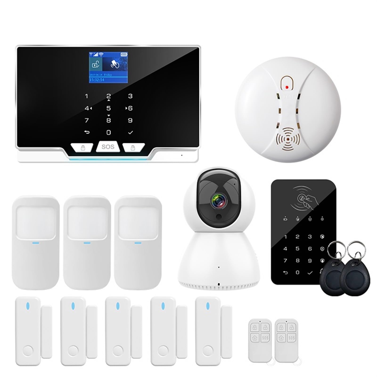 CUDTAPI Alarm System Kit Smart Tuya APP GSM 433MHz Home Security Wireless Infrared Motion Detector Door Sensor Siren(Kit 4)