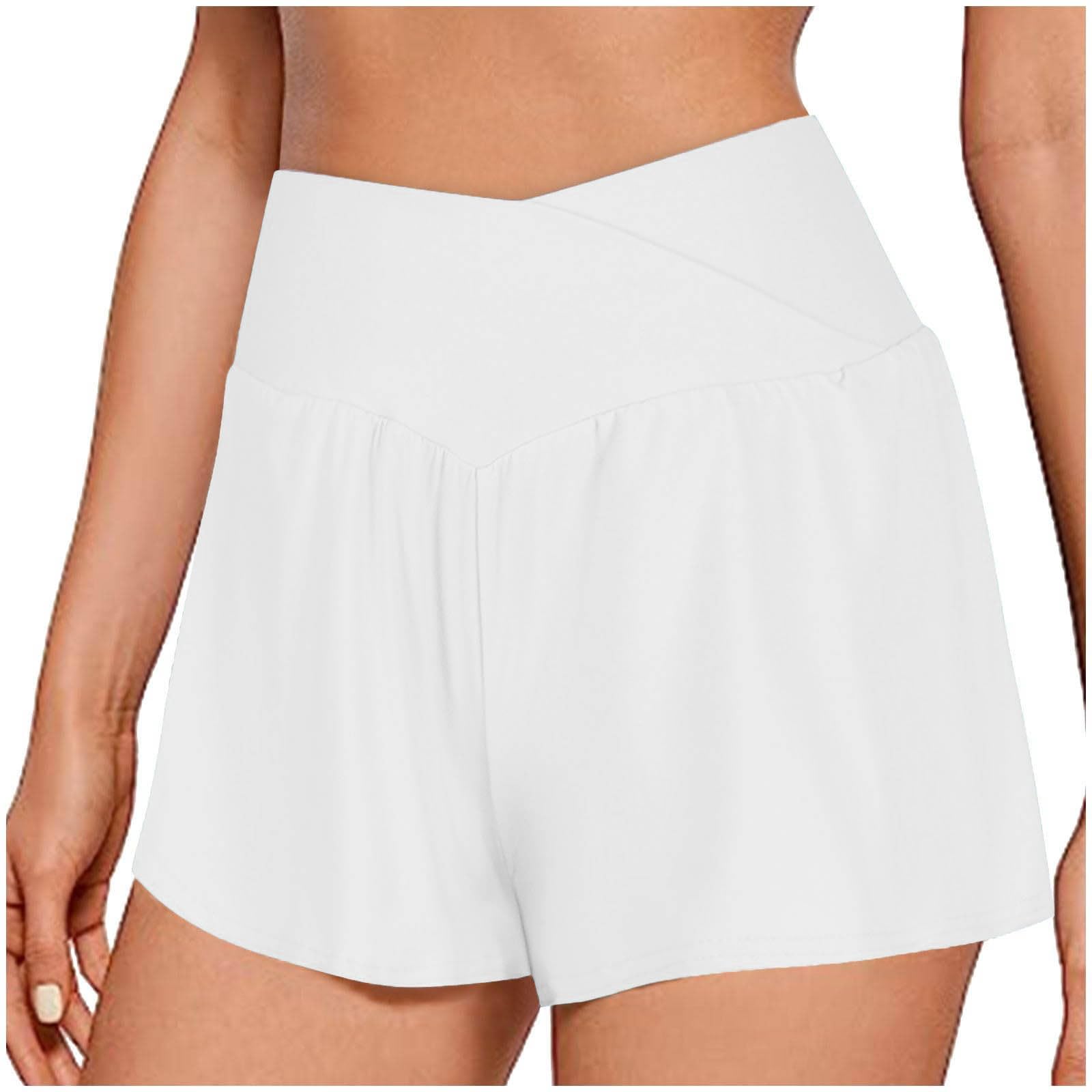 Generisch Short pour homme et femme, grande taille, sportif, décontracté, taille élastique, short de yoga, couleur unie, entraînement, course, gym, leggings, short, basique