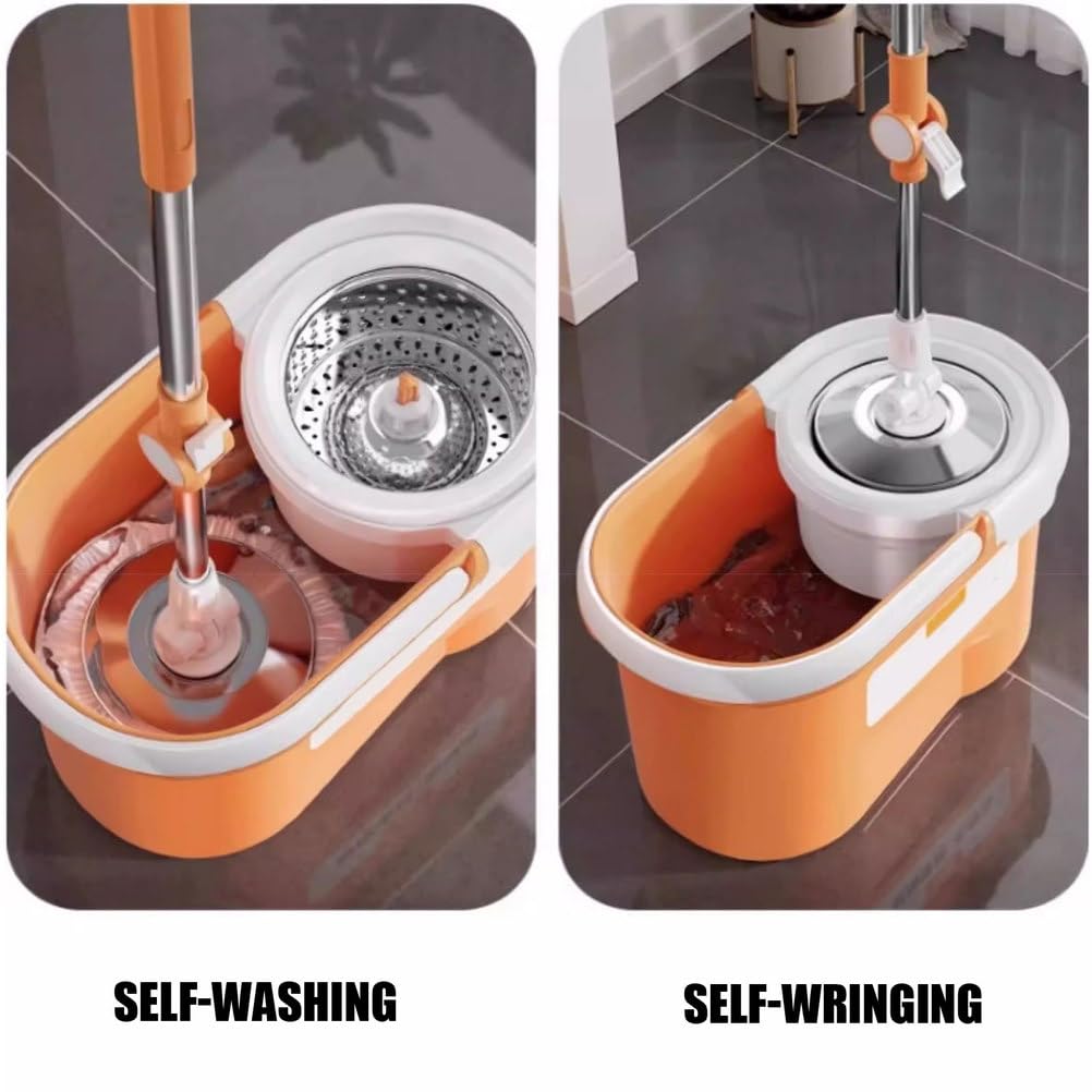Cubo para fregona giratoria con Juego de escurridor - Trapeador Giratorio de 360° y Cubo Interior Desmontable para trapeador - 5 recambios de Cabezales de Microfibra