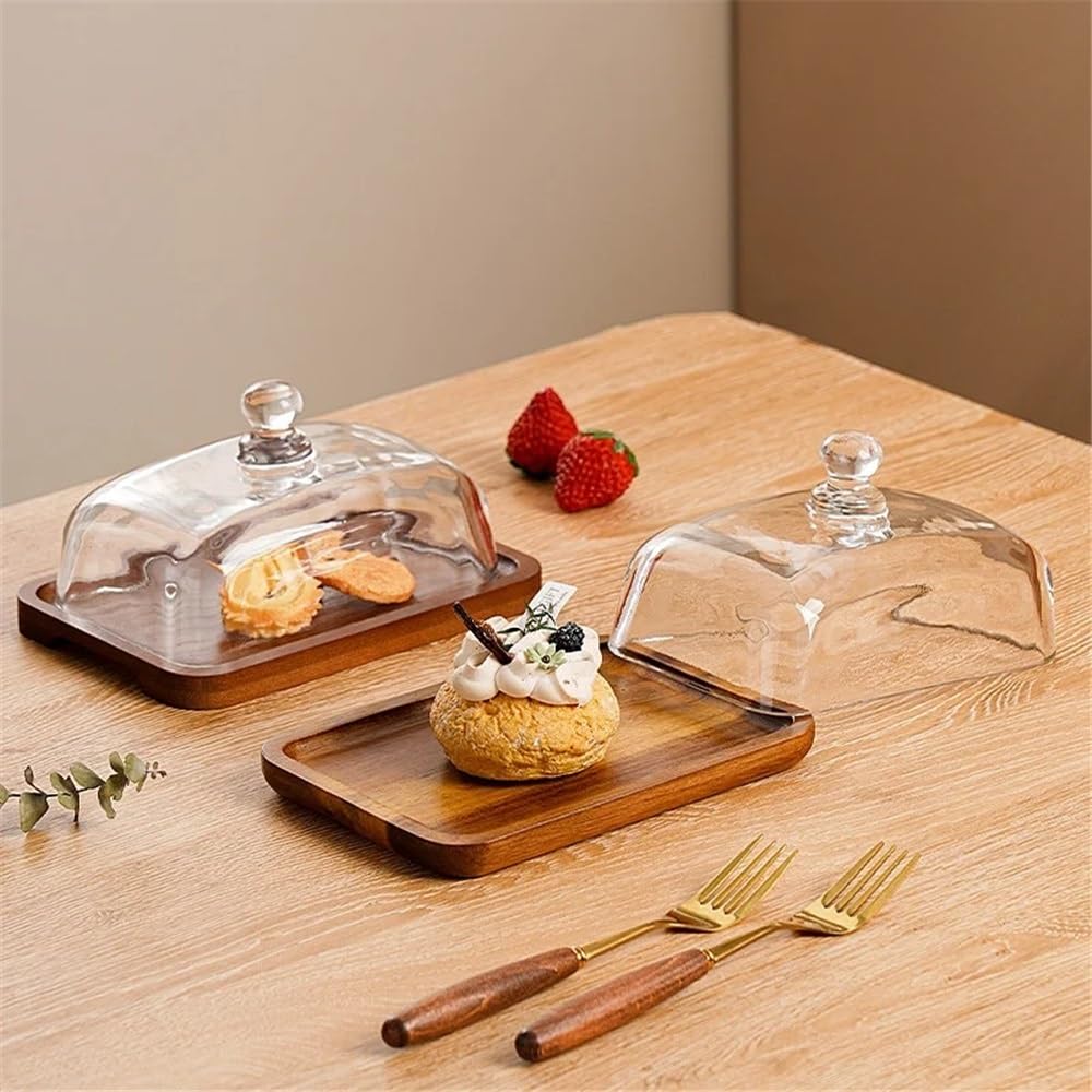 Beurrier Beurrier en Bois et Verre for gâteaux, Fruits, etc. Idéal for présenter des Desserts dans Les hôtels. Boîte à Beurre