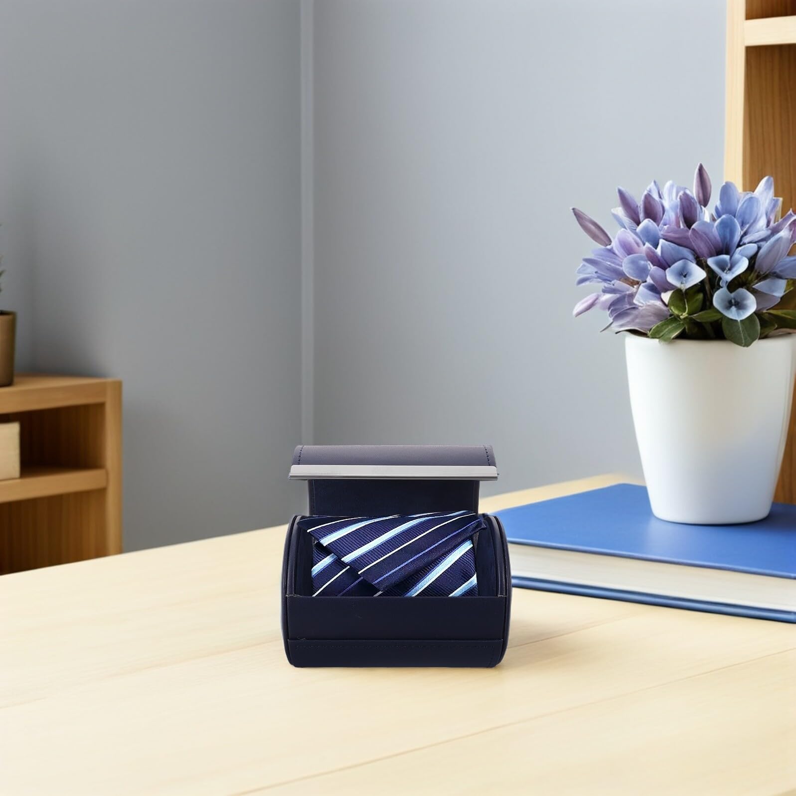 SUPVOX Custodia Portacravatte Rotonda in Pelle Pu con Chiusura Magnetica, Scatola Organizer Antirughe Compatta per Viaggi, Contenitore da Viaggio Leggero per Cravatte Uomo Professionale