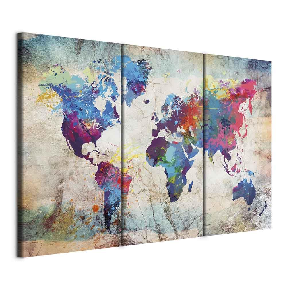 murando Canvas Wall Art World map 135x90 cm / 53"x35" 3 pcs. Large Canvas Prints XXL - Art Deco Pictures for Bedroom Walls - Home Decor Wall Pictures for Living Room Maps International k-A-0178-b-e