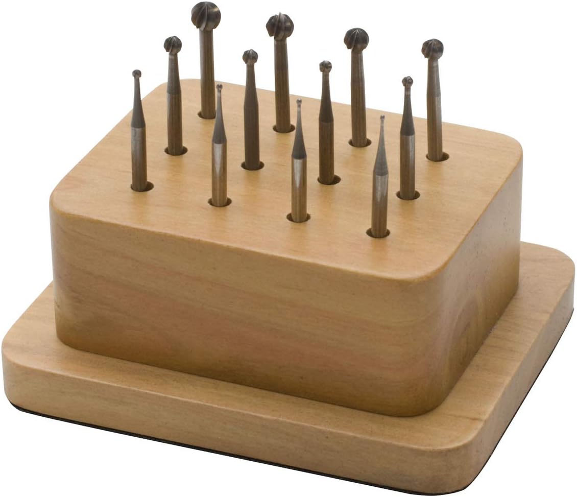 Deluxe Burs, Round Assortment, 12 Pieces with Stand | BUR-500.05