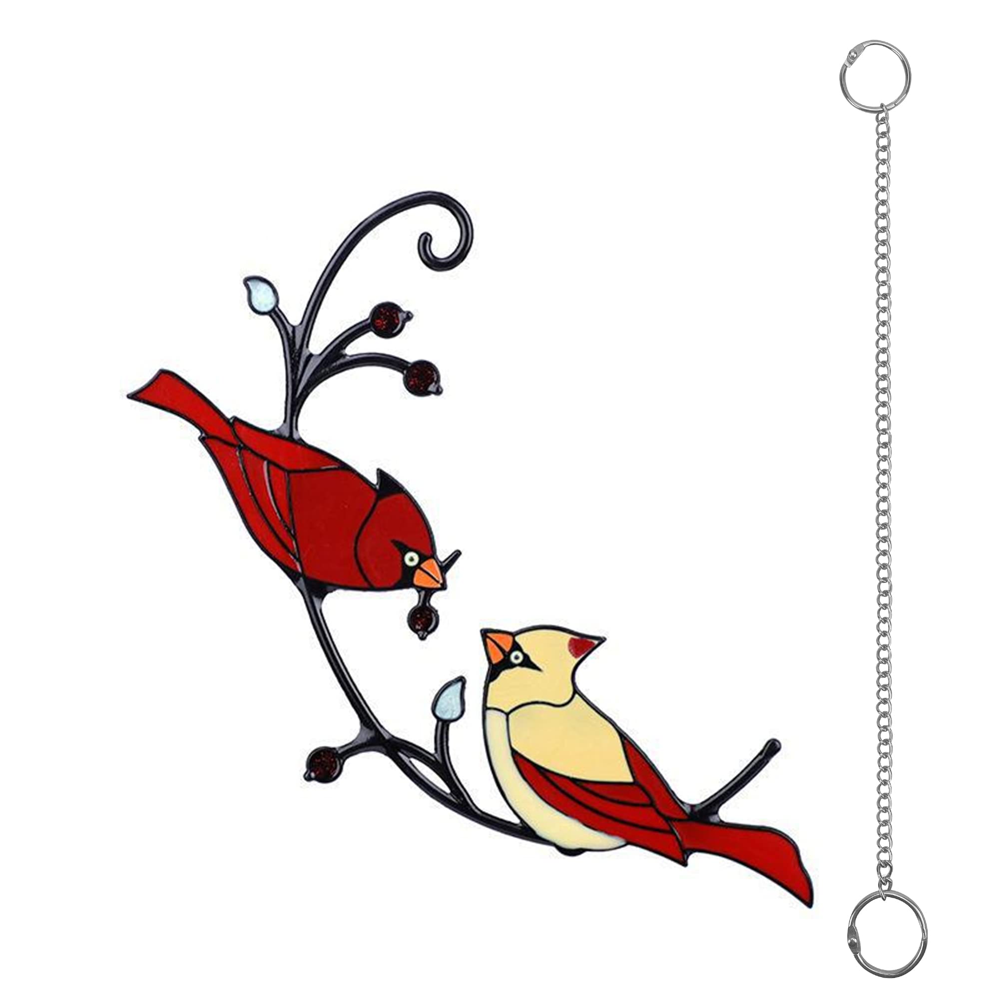 Stained Metal Birds Window Hangings, Double-Sided Painted Decorations, Cardinal Suncatcher, Red Birds Ornaments for Window & Tree, Window Decals for Bird, Artificial Birds (Red-2)