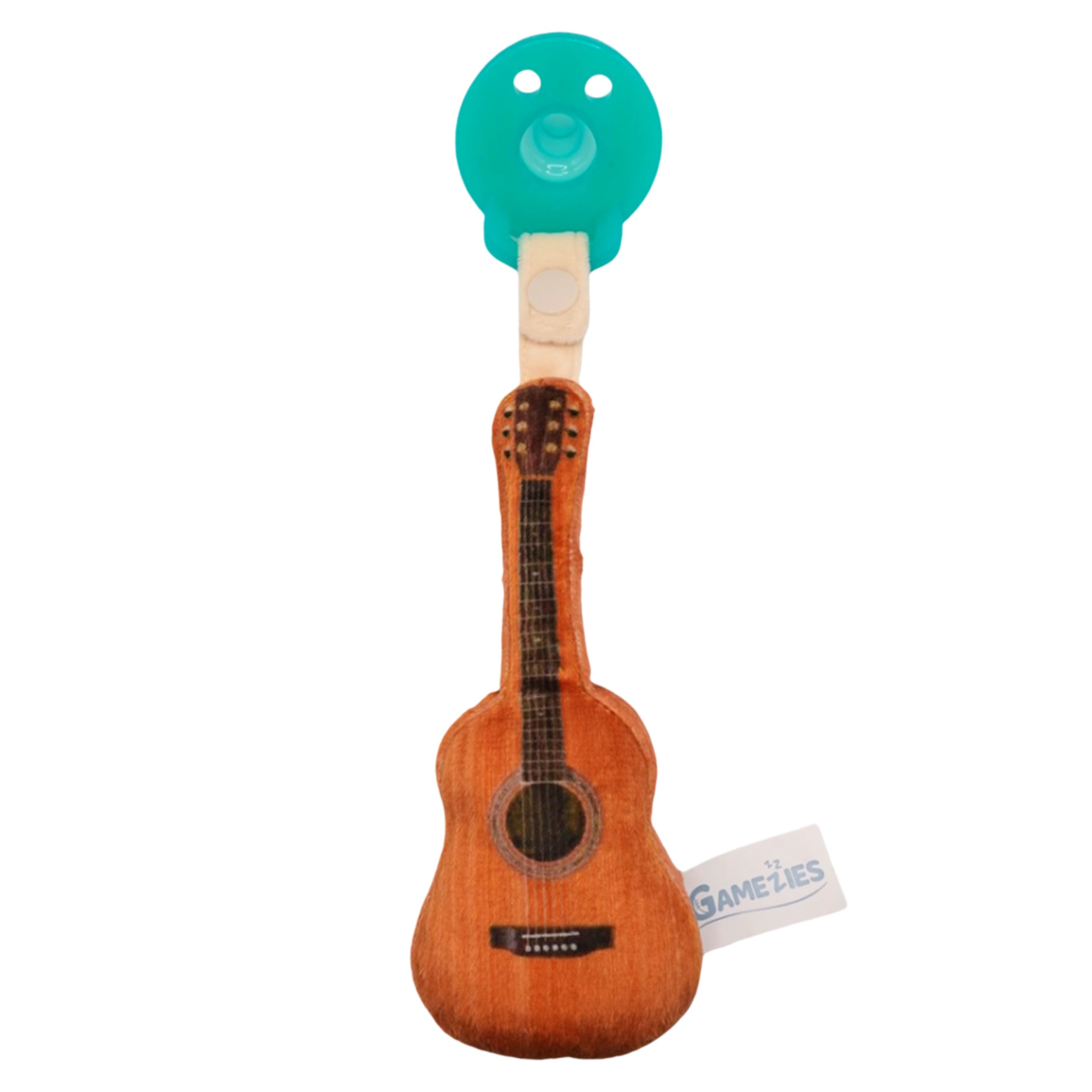 Gamezies Baby Boy and Girl Silicone Guitar Plush Pacifier with Detachable Western Plush Toy Holder, Guita- CPSIA Tested, BPA-Free 0-6 Months