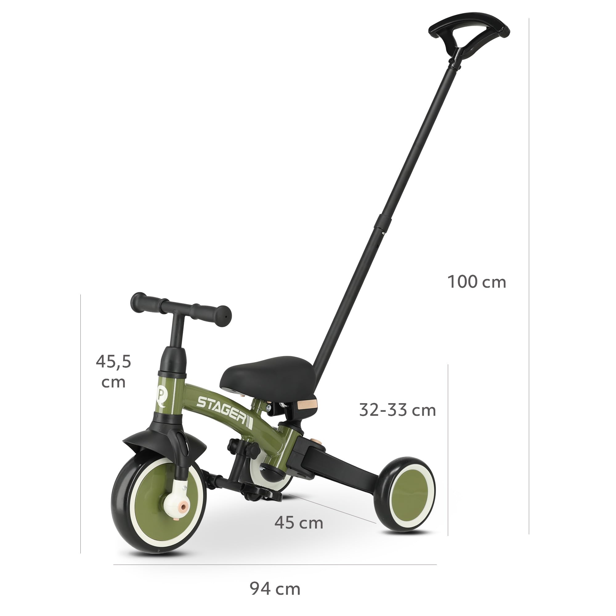 Triciclo & Bici d'equilibrio senza pedali QPLAY Stager 3 in 1, con maniglione a spinta, pedali rimovibili, si trasforma da 3 a 2 ruote senza attrezzi, sella regolabile, dai 2 ai 6 anni (Silver)