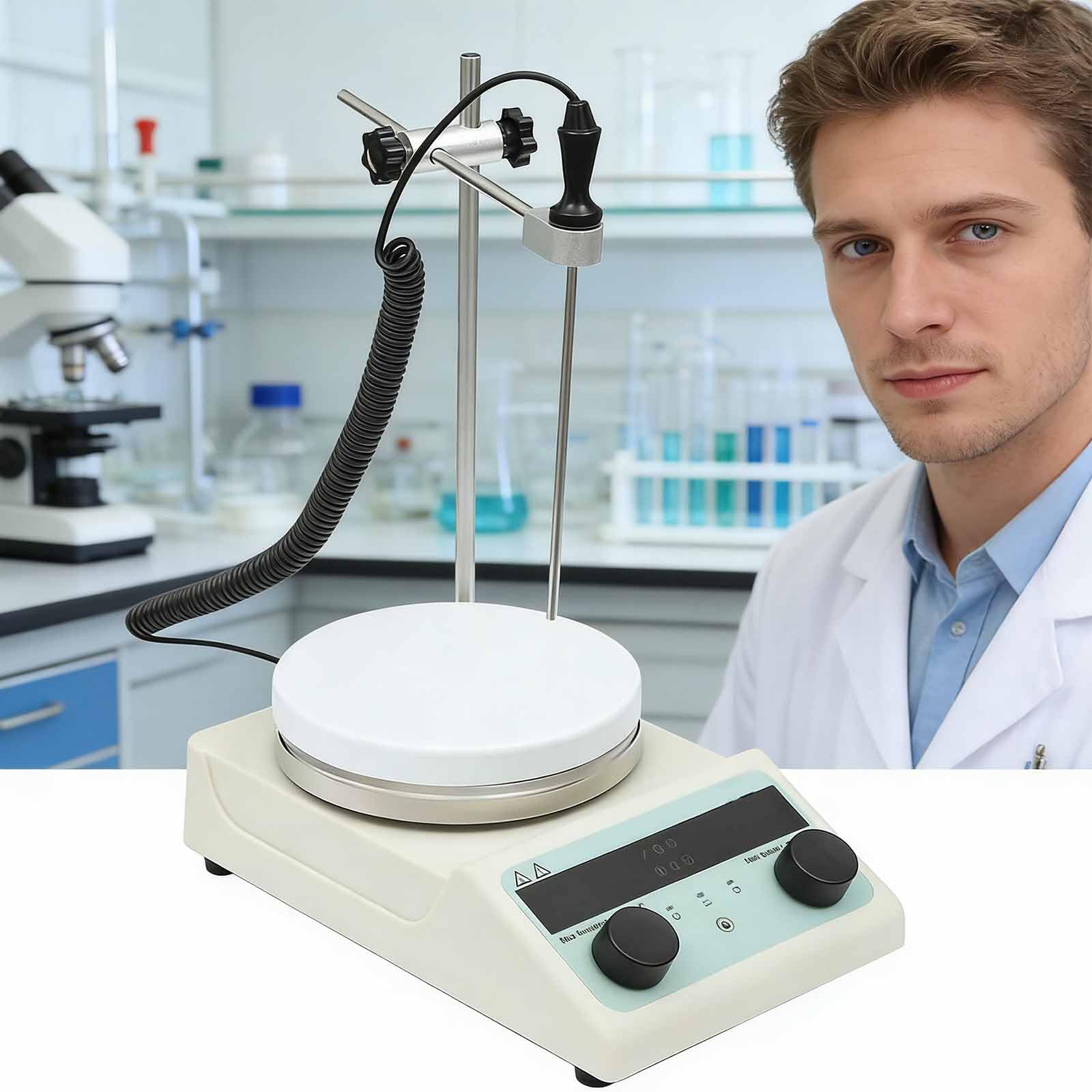 ERICAT Agitatore Magnetico da Laboratorio con Display Digitale da 300 W, Miscelatore con Piastra Riscaldante con Agitatore Magnetico con Motore Senza Spazzole, Intervallo di Temperatura da 50 a 300 ℃