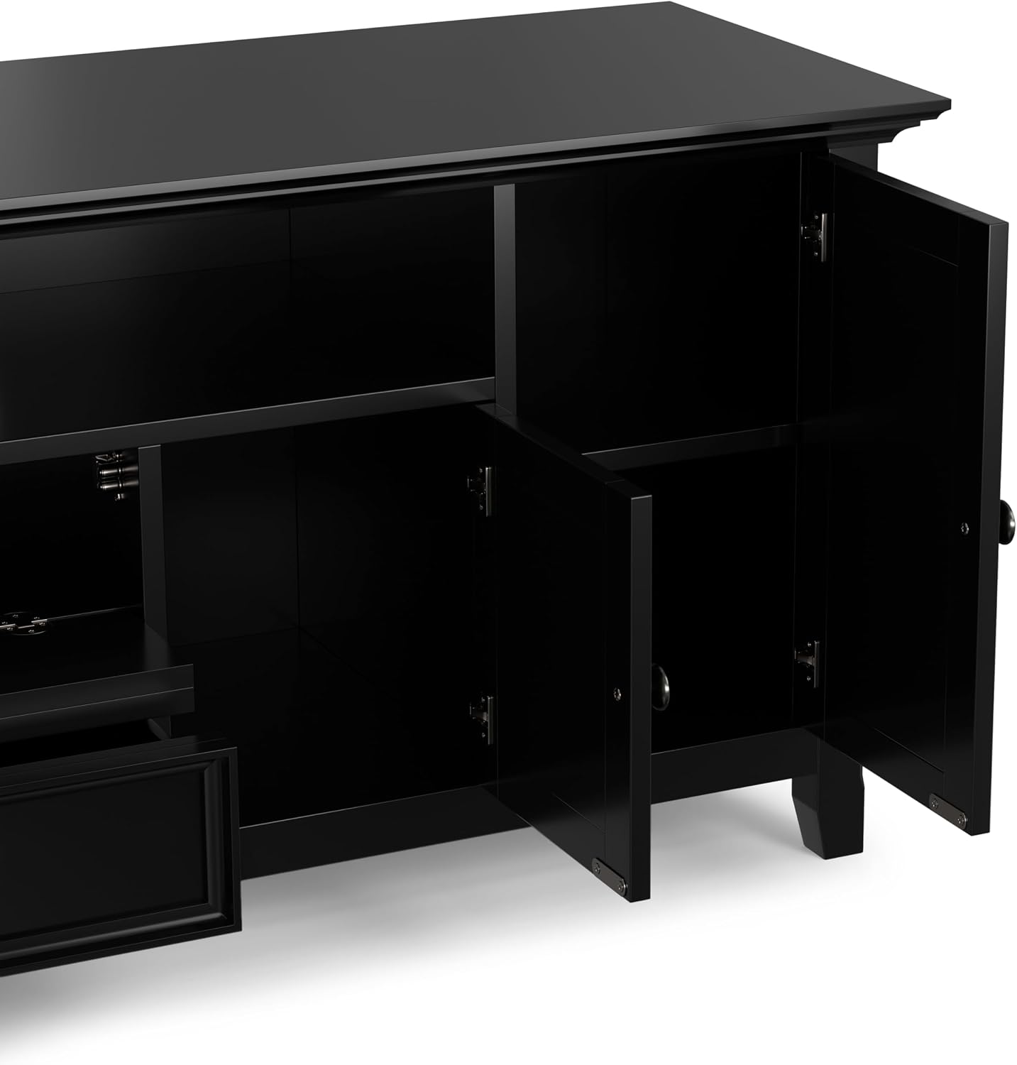 SIMPLIHOME Amherst TV Stand - 72 inch Wide Solid Wood Media Console in Black, Transitional Entertainment Center for Living Room for TVs up to 80 Inches with Shelves and Cable Management