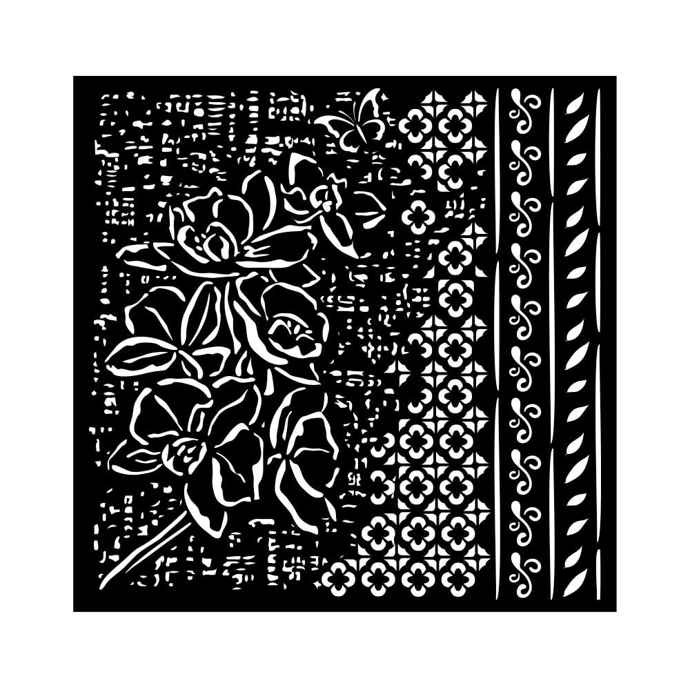 Stamperia International KFT Stamperia 18 x 18 cm Thick Stencil Cats Orchid Pattern, Cream, 7.9 x 9.8 in