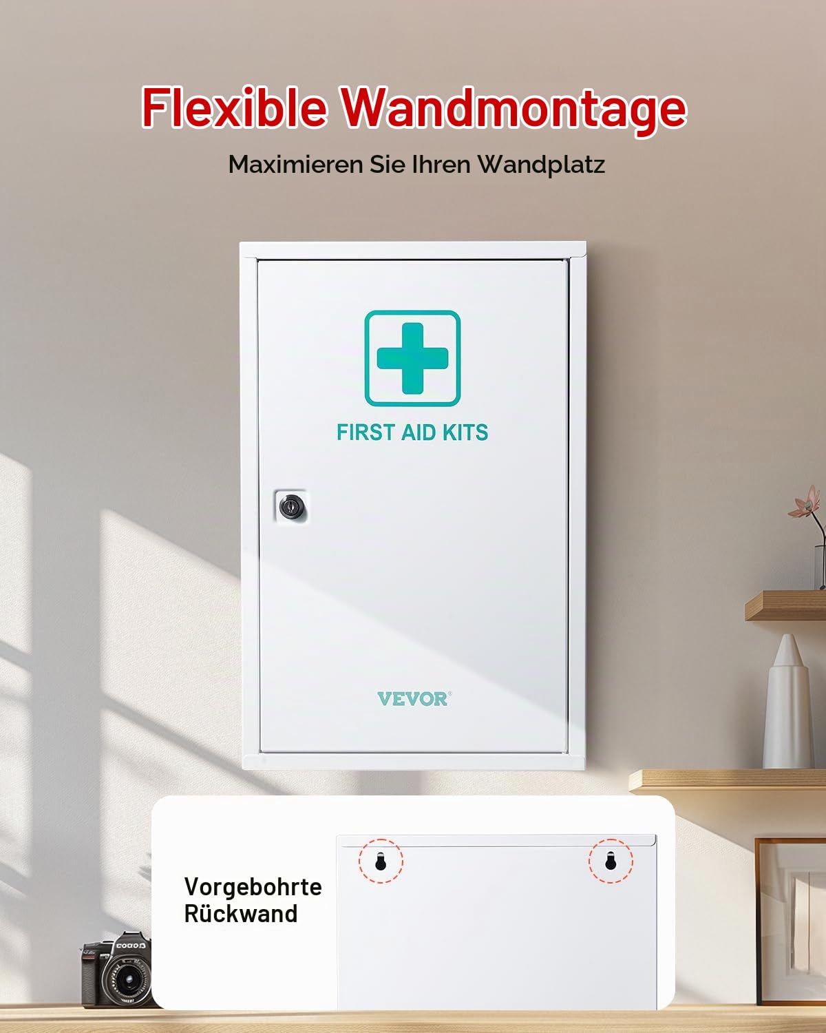VEVOR Erste-Hilfe-Schrank mit 3 Ablagen, Medizinschrank 1000-teilig-Set, Wandmontierter Arzneischrank, OSHA & ANSI 2015 (Klasse A), Notfall-Medizinbox aus Metall, für Unternehmen und Baustelle