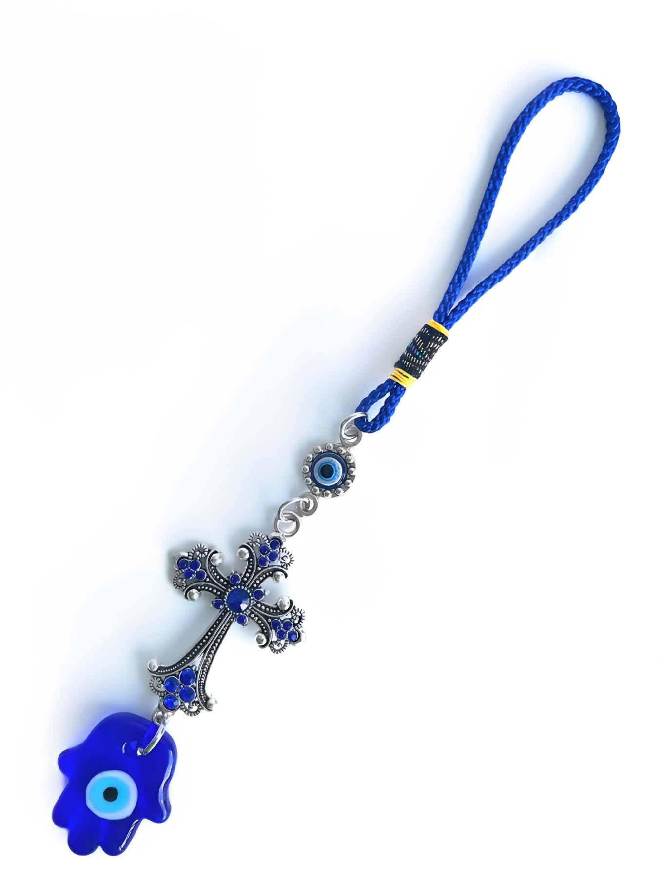 Evil Eye Crystal Cross Talisman Fatima's Holy Hand Pendant Decoration, Lucky Blue Evil Eye Hanging Ornament for Car, Home and Office for Protection and Blessing (1pc Fatima's Hand)