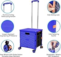 Vista 211 de FELICON SELORSS - Carrito plegable portátil con ruedas para subir escaleras y ruedas giratorias de 360°, mango telescópico, caja de plástico