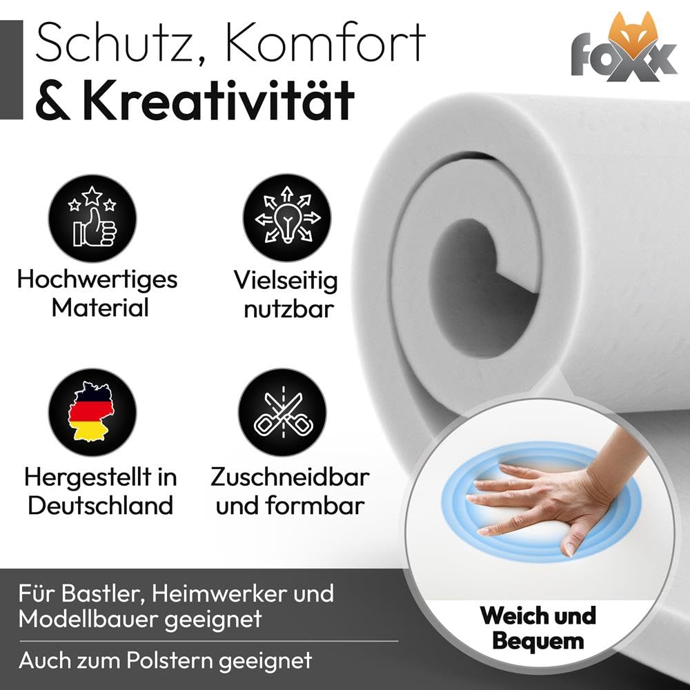 Schaumstoff [110x200x2 cm] mittelfeste Schaumstoffplatte(RG25) Zuschnitt für Polster, Sitzpolster, Couch, Matratze, Topper und Campingauflage, PU Schaumstoff, Matratzenauflage, hitzebeständig