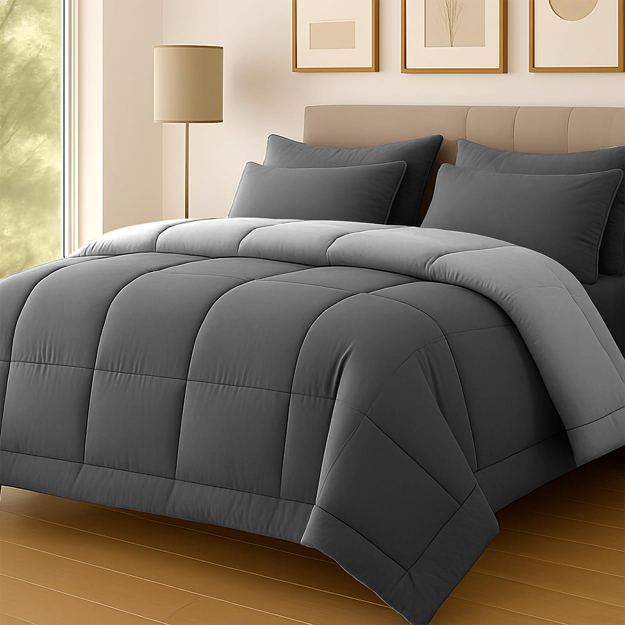Pamposh Single Duvet 10.5 Tog - Premium Microfiber Two-Tone Design Coverless Duvet Single - Soft & Breathable Quilt for Cold Nights - Anti Bacterial, Machine Washable, Designed in UK
