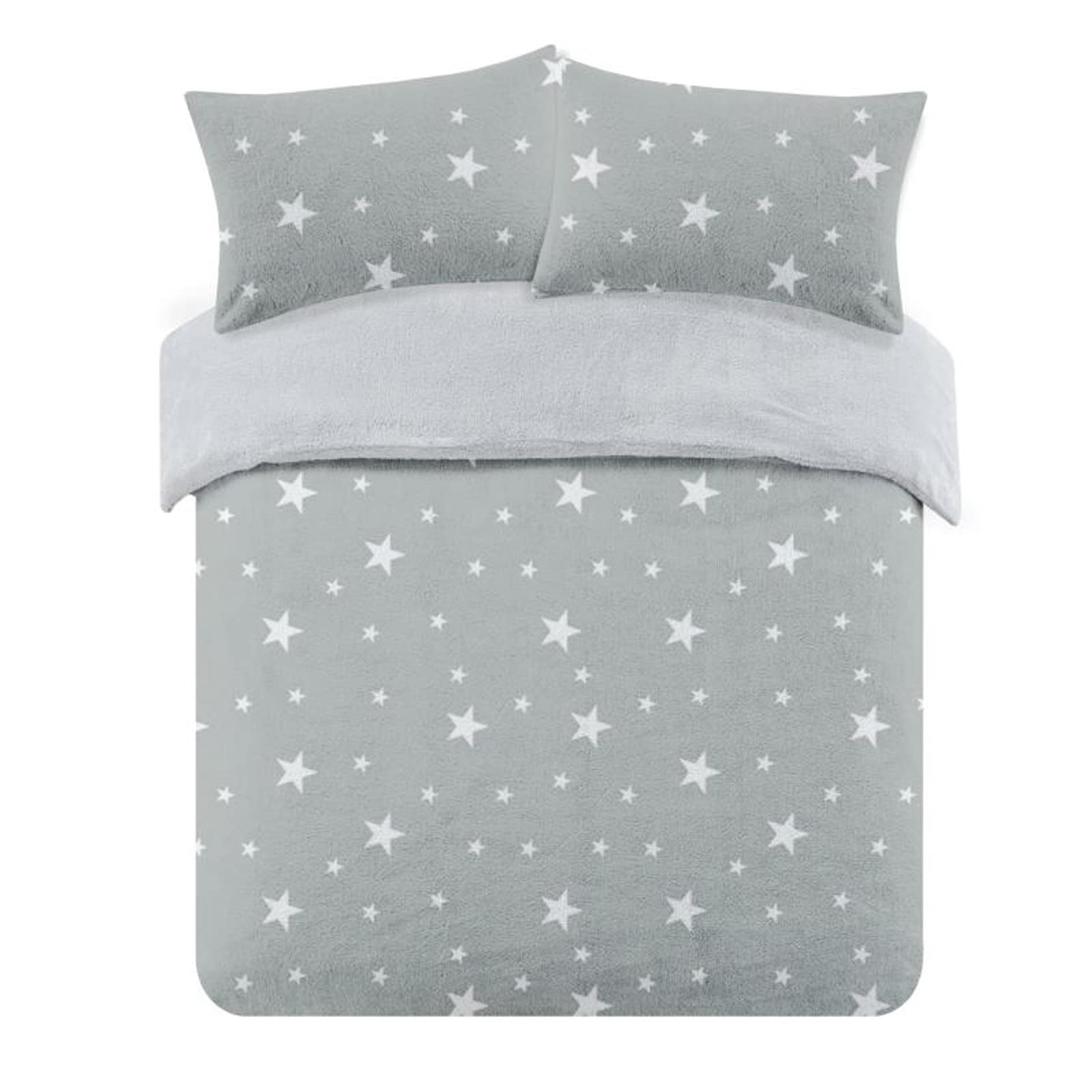 Dreamscene Silver Grey White Star Printed Patterned Thermal Teddy Fleece Duvet Cover Quilt With Pillowcase Soft Warm Fluffy Bedding Set, Blush Pink / White - King