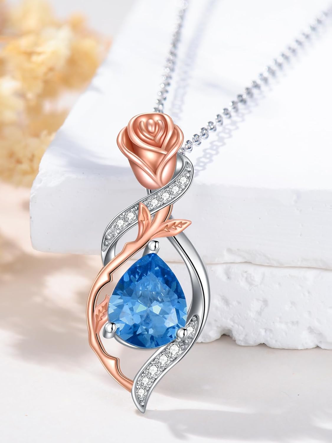 Valentine's Day Gifts for Women, Rose Flower Infinity with 12 Months Tearpdrop Birthstone Necklace, Anniversary Jewelry Women Necklaces for Her Wife Birthday Gift Ideas Birthday Present for Girlfriend Mom Daughter Yourself