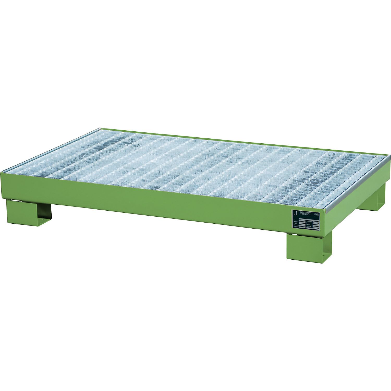 Bauer | Stahl-Auffangwanne | LxBxH 800 x 1300 x 205 mm | lackiert Grün RAL 6011 | mit Gitterrost