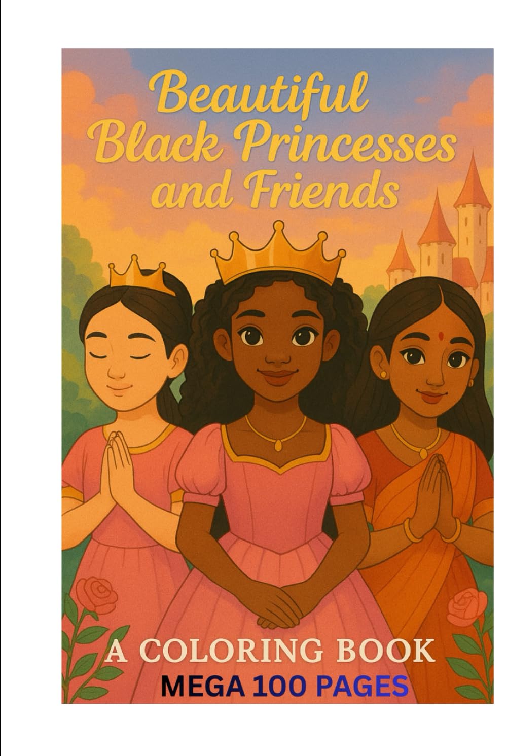 Beautiful Black Princesses and friends- MEGA 100 page Coloring book: MEGA 100 page Coloring book