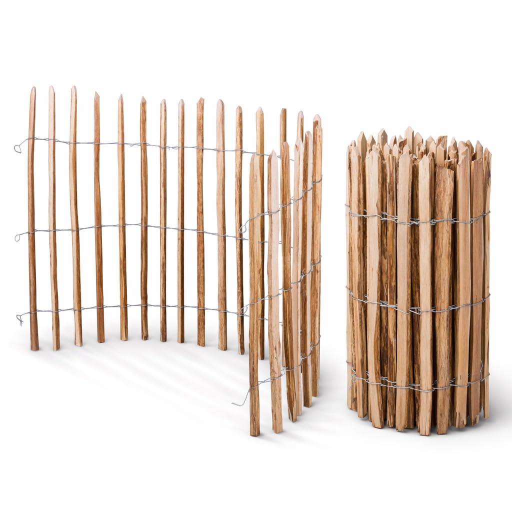 Sevico Staketenzaun imprägniert Haselnuss Holzzaun Haselnussholz Zaunlatte Rollzaun Kastanienzaun Gartenzaun 60 cm x 5m, Lattenabstand: 3-4 cm