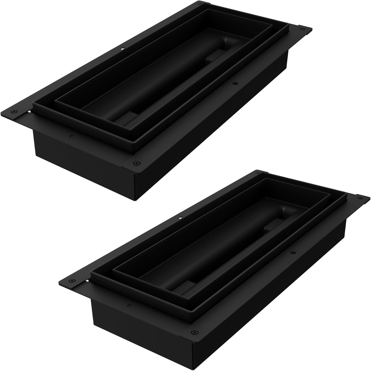 Fittes Flush Floor Vent [Lite], ABS Plastic HVAC Air Return Register Cover, Customizable Adjustable Airflow Solution for Home Floor, Damper Included – 4"x10" – Matte Black – 2 Pack