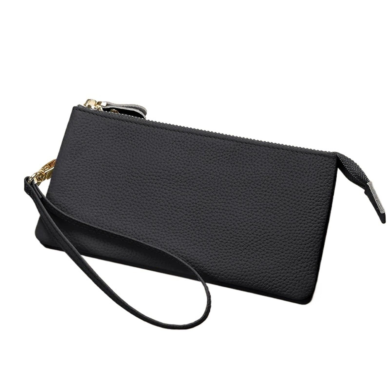 Portafoglio lungo in pelle pieno fiore - Organizer con cerniera con porta passaporto, custodia per documenti e tasca per cavi(Black)