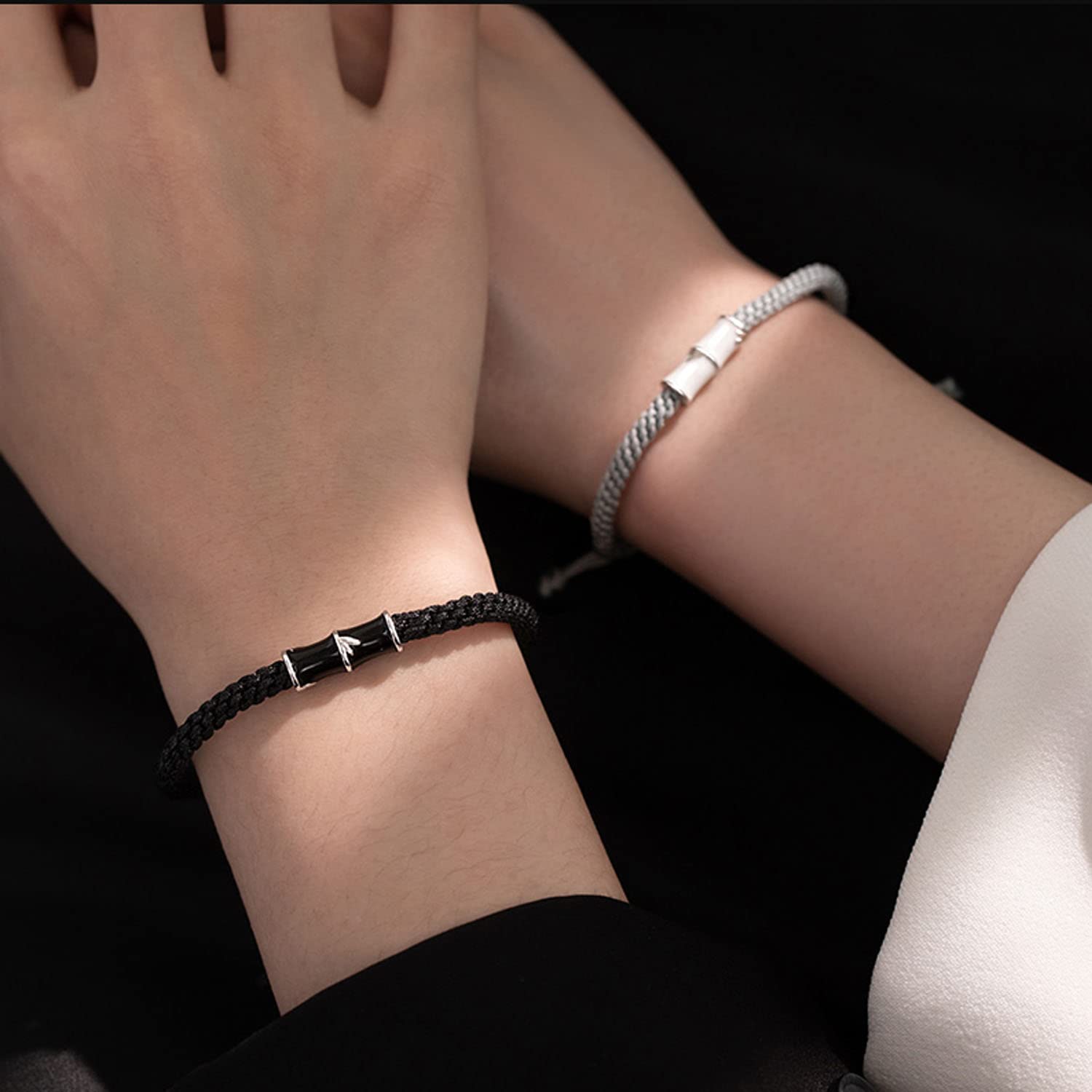 Armband Set für Paare Verstellbar Handgefertigt Geflochten Aus Sterlingsilber Bambus Schmuck Geschenke für Sie und Ihn