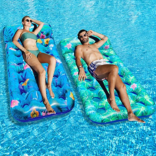 Finduwill Oversized Pool Float Lounge, 72" X 37" Extra Large Fabric-Covered Pool Floats For Adults And Finduwill 2 Pack Inflatable Pool Floats Adult Size With Headrest, Inflatable Pool Floats Rafts #TOP1