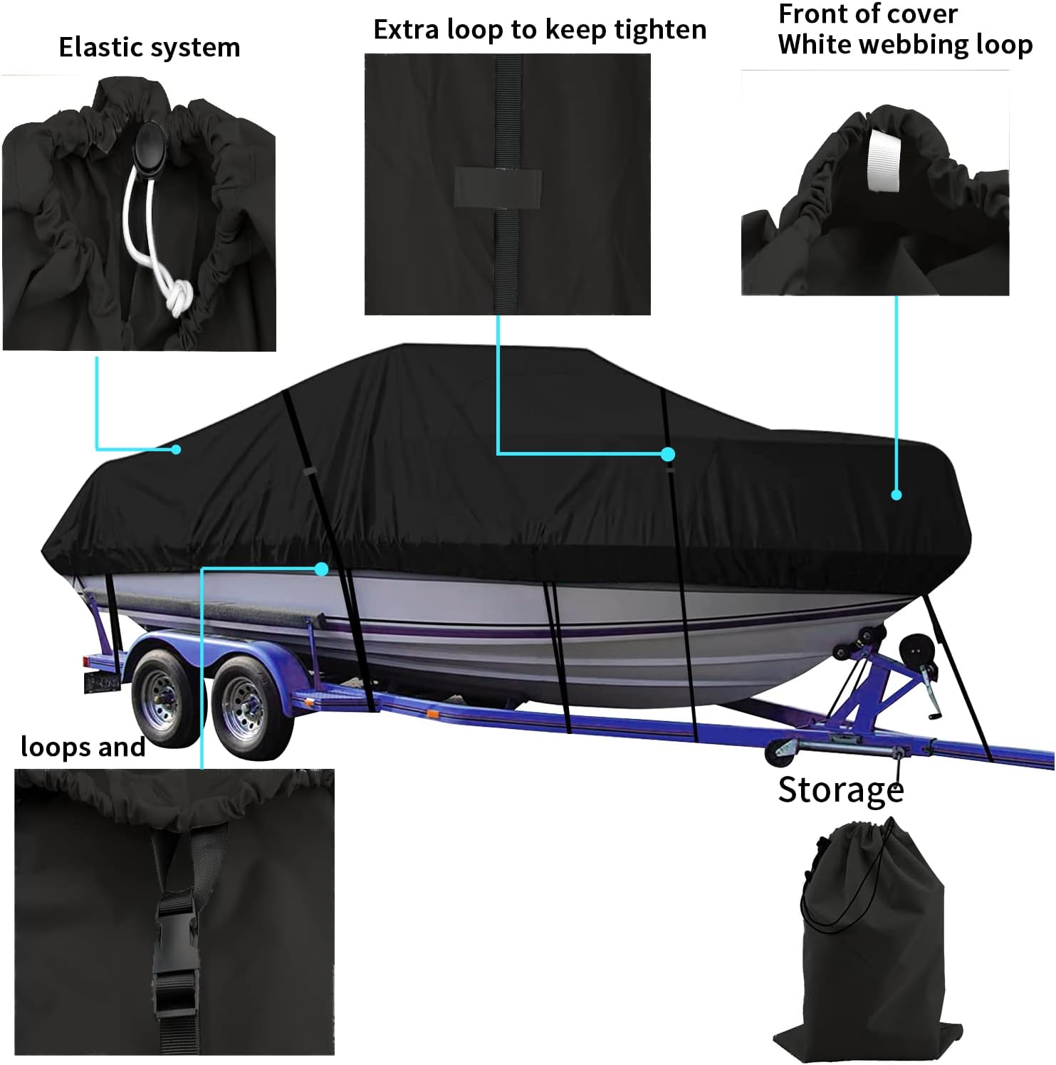 Chuanke Cover Heavy Duty 420D Waterproof Trailerable Boat Cover Black fits for V-Hull,TRI-Hull,Pro-Style,Fishing Boat,Runabout,Bass Boat (Black, 10'-13'Long,Beam Width up to 70in) : Sports & Outdoors