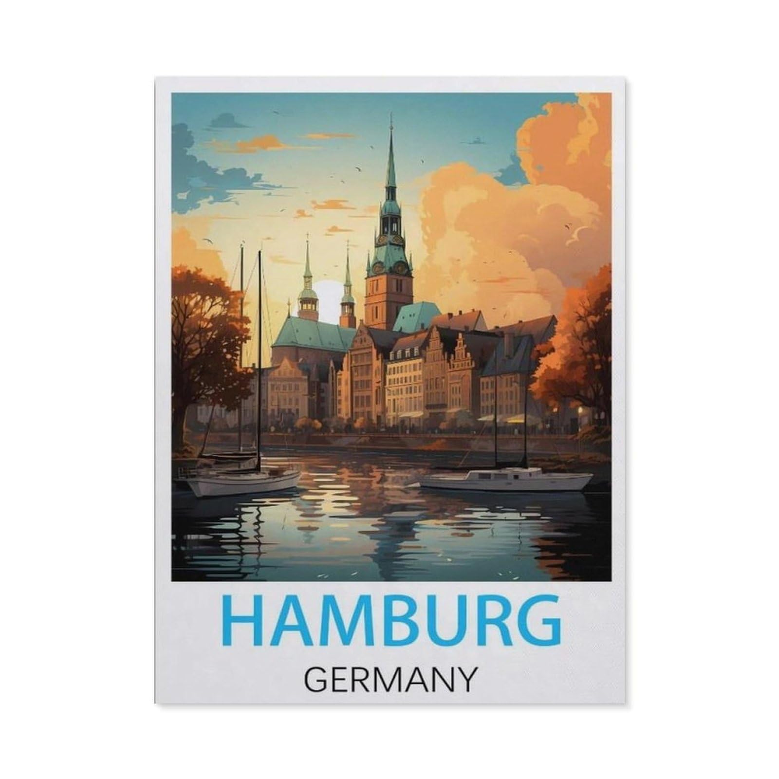 BEAYODKP 5D DIY Full Round Drill Diamond Painting，Hamburg Germany Vintage Travel Posters，Embroidery Full Round Diamond Cross Stitch Rhinestone Mosaic Decor Gift（40 x 50 cm/15.74 x 19.68 inches）-BZ3